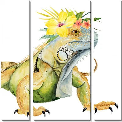 Модульная картина Варан и гибискусы