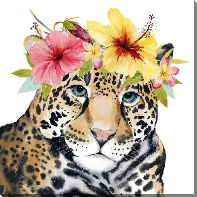 Картина маслом Леопард и гибискусы