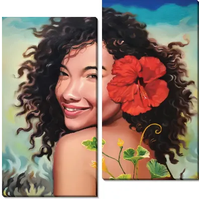 Модульная картина Девушка с цветком гибискуса в волосах