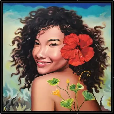 Картина Девушка с цветком гибискуса в волосах