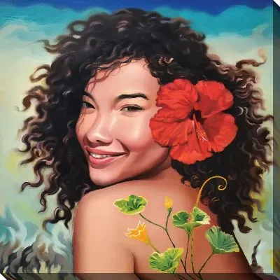 Постер Девушка с цветком гибискуса в волосах