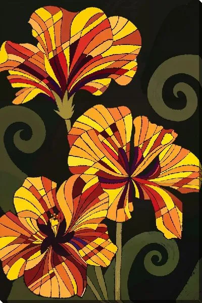 Картина маслом Полигональные гибискусы