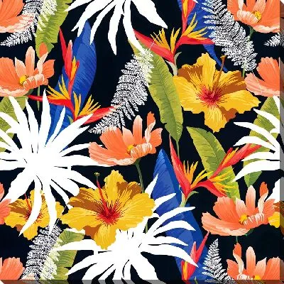 Картина маслом Композиция с листьями и гибискусом №15