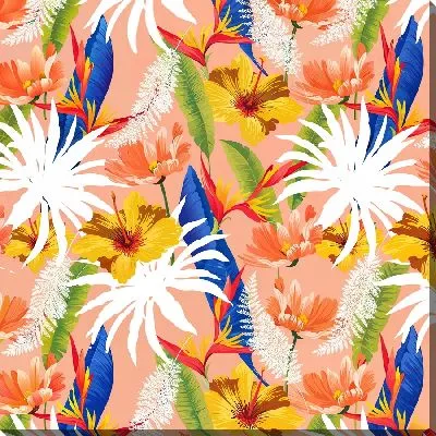 Картина маслом Композиция с листьями и гибискусом №16