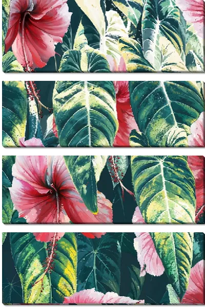 Модульная картина Композиция с листьями и гибискусом №17