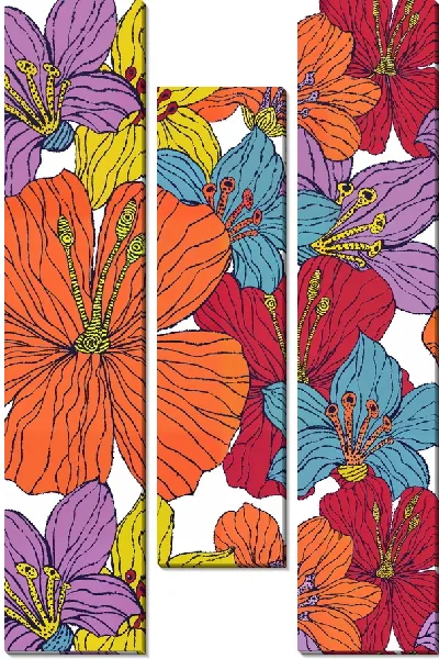 Модульная картина Разноцветные гибискусы №2