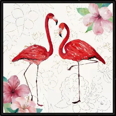 Картина Два фламинго и гибискусы