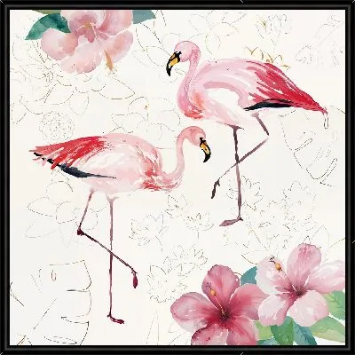 Картина Два фламинго и гибискусы №2