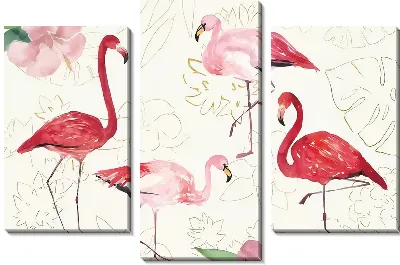 Четыре фламинго и гибискусы