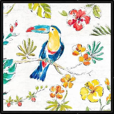 Картина Попугай и цветы гибискуса