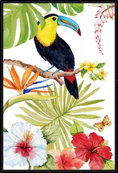 Картина Попугай на ветке с гибискусами №4