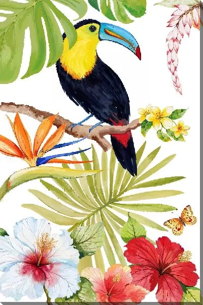 Постер Попугай на ветке с гибискусами №4