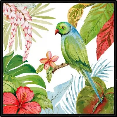 Картина Зеленый попугай и гибискусы