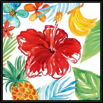 Картина Гибискус, ананас и листья