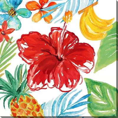 Картина маслом Гибискус, ананас и листья