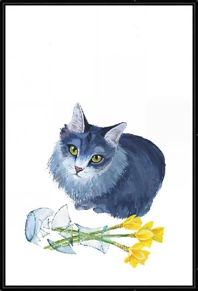 Картина Кошка и разбитая ваза с нарциссами