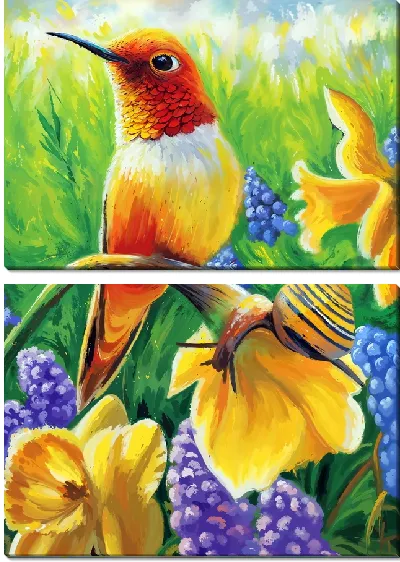 Модульная картина Колибри и нарциссы
