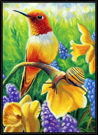 Картина Колибри и нарциссы