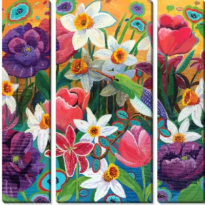 Модульная картина Колибри в цветках нарциссы