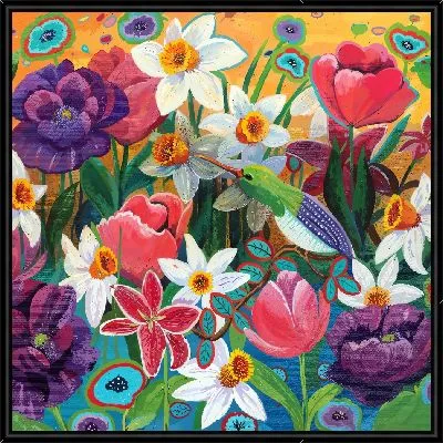 Картина Колибри в цветках нарциссы