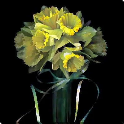 Желтые нарциссы на черном фоне