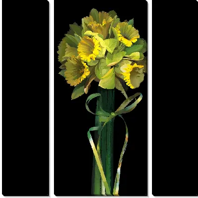 Модульная картина Желтые нарциссы на черном фоне №2