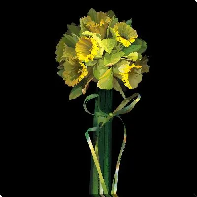 Постер Желтые нарциссы на черном фоне №2