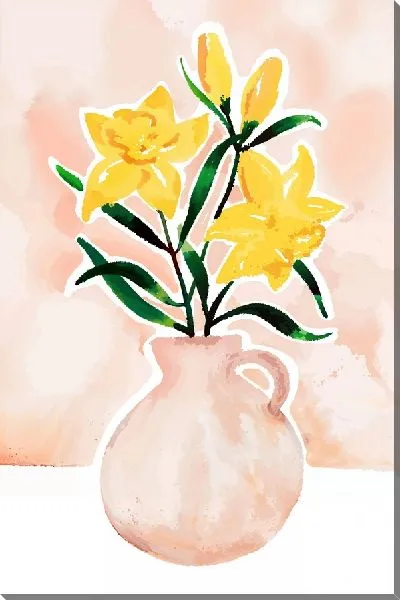 Картина маслом Букет нарциссов на персиковом фоне