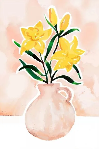 Плакат Букет нарциссов на персиковом фоне