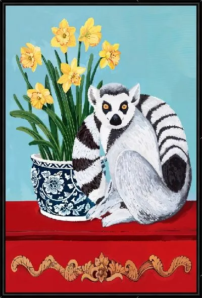 Картина Лемур и букет нарциссов