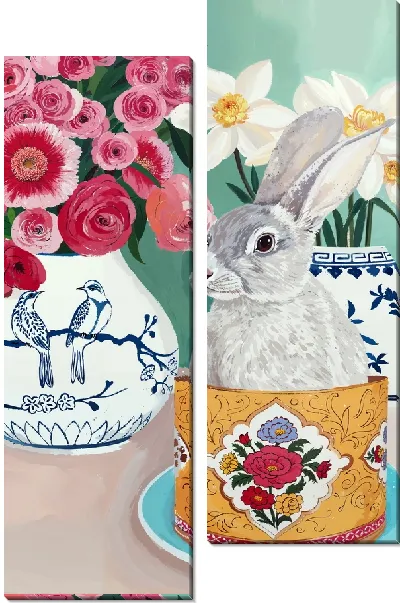 Модульная картина Кролик и букет нарциссов