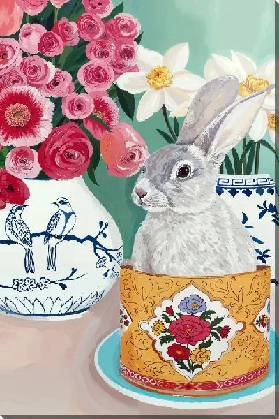 Картина маслом Кролик и букет нарциссов