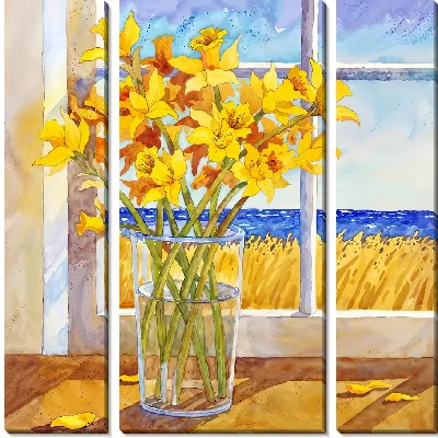 Модульная картина Букет нарциссов на фоне окна