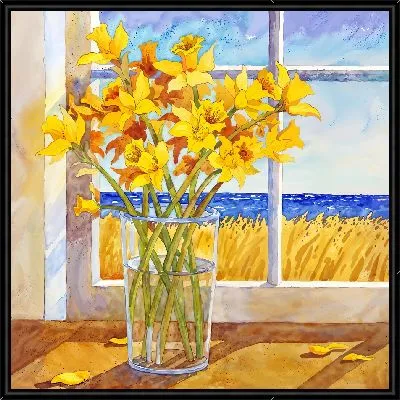 Букет нарциссов на фоне окна