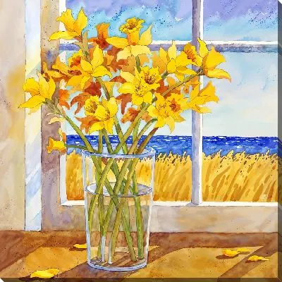 Букет нарциссов на фоне окна