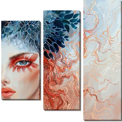 Модульная картина Девушка с хризантемами на голове