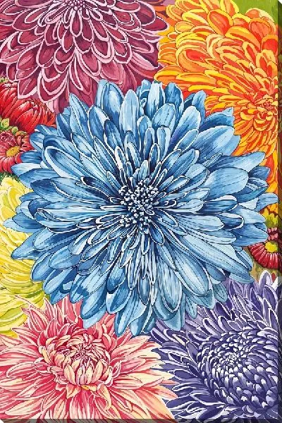 Картина маслом Разноцветные хризантемы