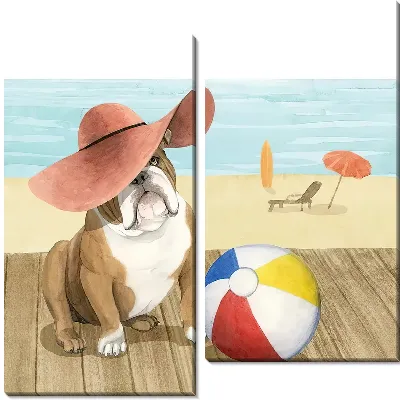 Модульная картина Бульдог в шляпе на отдыхе