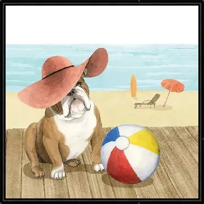 Бульдог в шляпе на отдыхе