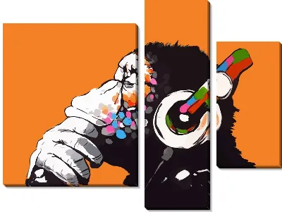 Модульная картина Обезьяна в белых наушниках