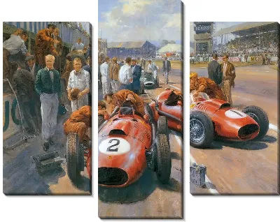 Картина Два красных ретро болида