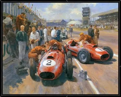 Картина Два красных ретро болида