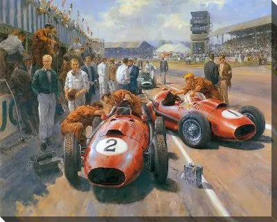 Картина Два красных ретро болида