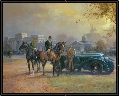 Всадники и ретро автомобиль