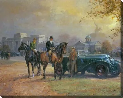 Всадники и ретро автомобиль