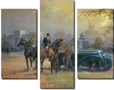 Всадники и ретро автомобиль