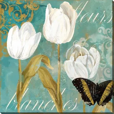 Картина маслом Белые тюльпаны и бабочка