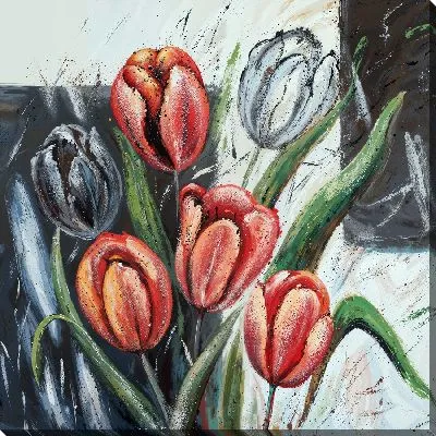 Картина маслом Разноцветные тюльпаны