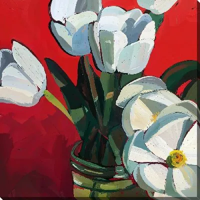 Картина маслом Букет белых тюльпанов в вазе