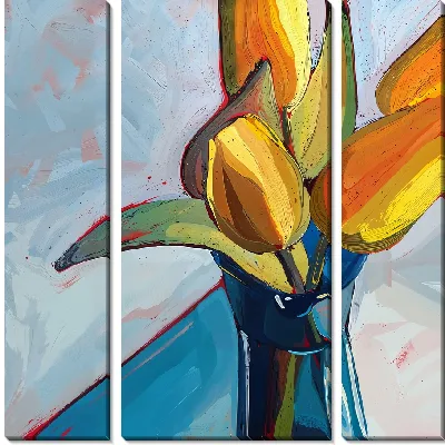 Модульная картина Букет желтых тюльпанов в стеклянной вазе